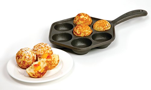 Norpro Cast Iron Stuffed Pancake Pan, Munk/Aebleskiver, 2" / 5cm diameter, Black