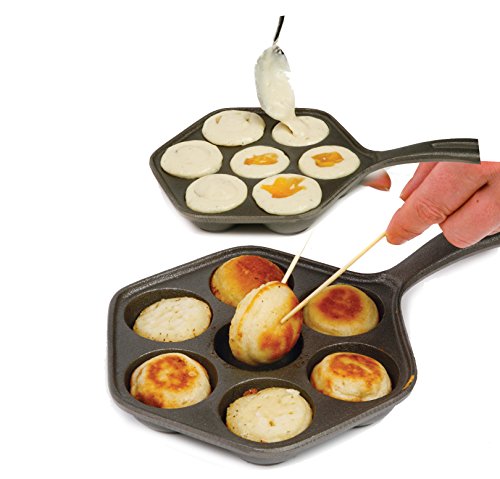 Norpro Cast Iron Stuffed Pancake Pan, Munk/Aebleskiver, 2" / 5cm diameter, Black