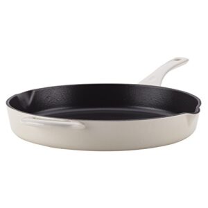 ayesha curry enameled cast iron skillet/fry pan with pour spouts, 10 inch, french vanilla