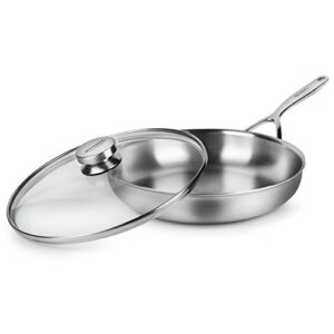 demeyere 5-plus 11" fry pan skillet with glass lid - 5-ply stainless steel, made in belgium
