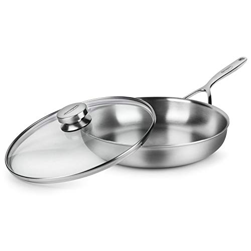 Demeyere 5-Plus 11" Fry Pan Skillet with Glass Lid - 5-Ply Stainless Steel, Made in Belgium