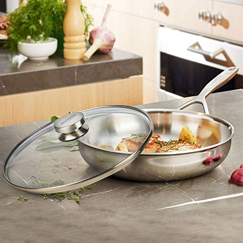 Demeyere 5-Plus 11" Fry Pan Skillet with Glass Lid - 5-Ply Stainless Steel, Made in Belgium