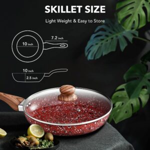 CSK 10" Red Frying Pan-Non-Stick Skillets with Whitford Granite Nonstick Coating, PTFE and APEO Free, Durable Bakelite Handle, Aluminum Alloy, Superior Omelet Pan Suitable for All Stove.