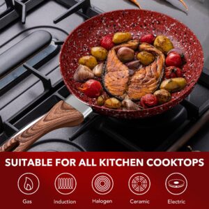 CSK 10" Red Frying Pan-Non-Stick Skillets with Whitford Granite Nonstick Coating, PTFE and APEO Free, Durable Bakelite Handle, Aluminum Alloy, Superior Omelet Pan Suitable for All Stove.