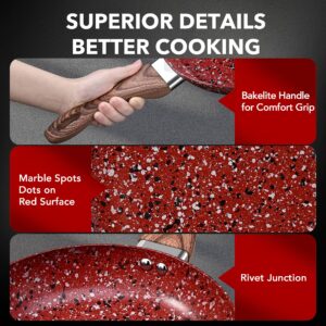 CSK 10" Red Frying Pan-Non-Stick Skillets with Whitford Granite Nonstick Coating, PTFE and APEO Free, Durable Bakelite Handle, Aluminum Alloy, Superior Omelet Pan Suitable for All Stove.