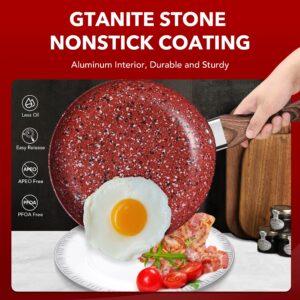 CSK 10" Red Frying Pan-Non-Stick Skillets with Whitford Granite Nonstick Coating, PTFE and APEO Free, Durable Bakelite Handle, Aluminum Alloy, Superior Omelet Pan Suitable for All Stove.