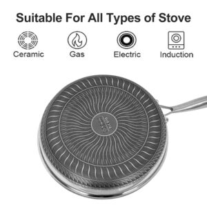 AUDANNE Frying Pan with Lid, 12 inches Large Stainless Steel Honeycomb Skillet with Handle - Induction Cooking Fry Pans, Black 12"