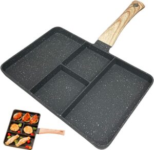 rhua granite coating divided non stick skillet, less oil smoke-free breakfast grill pan, egg frying non-stick frypan, pfoa free, suitable for all gas stove induction cooker (black)