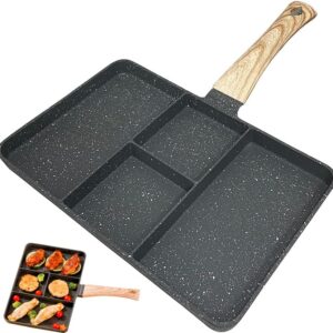 RHua Granite Coating Divided Non Stick Skillet, Less oil Smoke-free Breakfast Grill Pan, Egg Frying Non-stick Frypan, PFOA Free, Suitable for All Gas Stove Induction Cooker (Black)