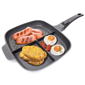 jean patrique lazy pan for breakfast egg poacher frying pan with multi sections griddle non stick pans for gas, electric, induction & oven lighter than cast iron