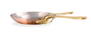 mauviel m'200 b 2mm polished copper & stainless steel 2-piece frying pan set with brass handles, made in france