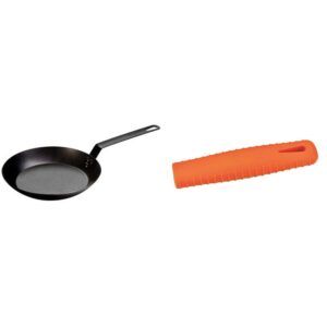 lodge crs10 carbon steel skillet, pre-seasoned, 10-inch & ascrhh61 silicone hot handle holders for carbon steel pans, orange