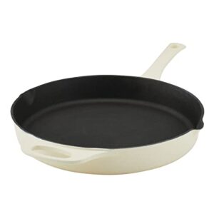 Rachael Ray NITRO Cast Iron Frying Pan/Skillet with Helper Handle and Pour Spouts, 12 Inch, Almond