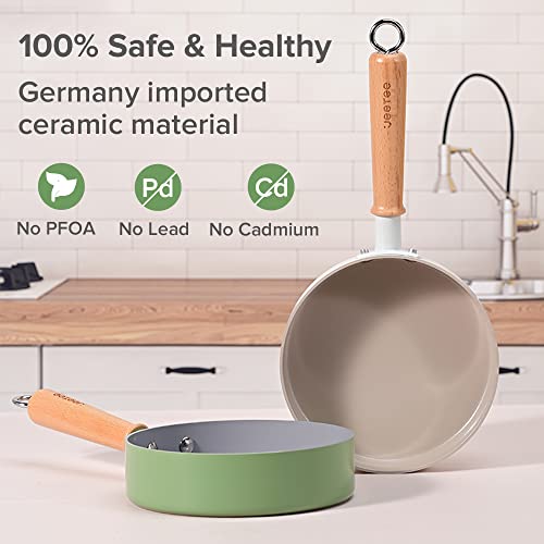 JEETEE 6.3 Inch Ceramic Nonstick Frying Pan, Nonstick Omelette Pan with Heat-Resistant Handle, Induction Small Skillet for Eggs (Beige)