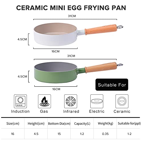 JEETEE 6.3 Inch Ceramic Nonstick Frying Pan, Nonstick Omelette Pan with Heat-Resistant Handle, Induction Small Skillet for Eggs (Beige)