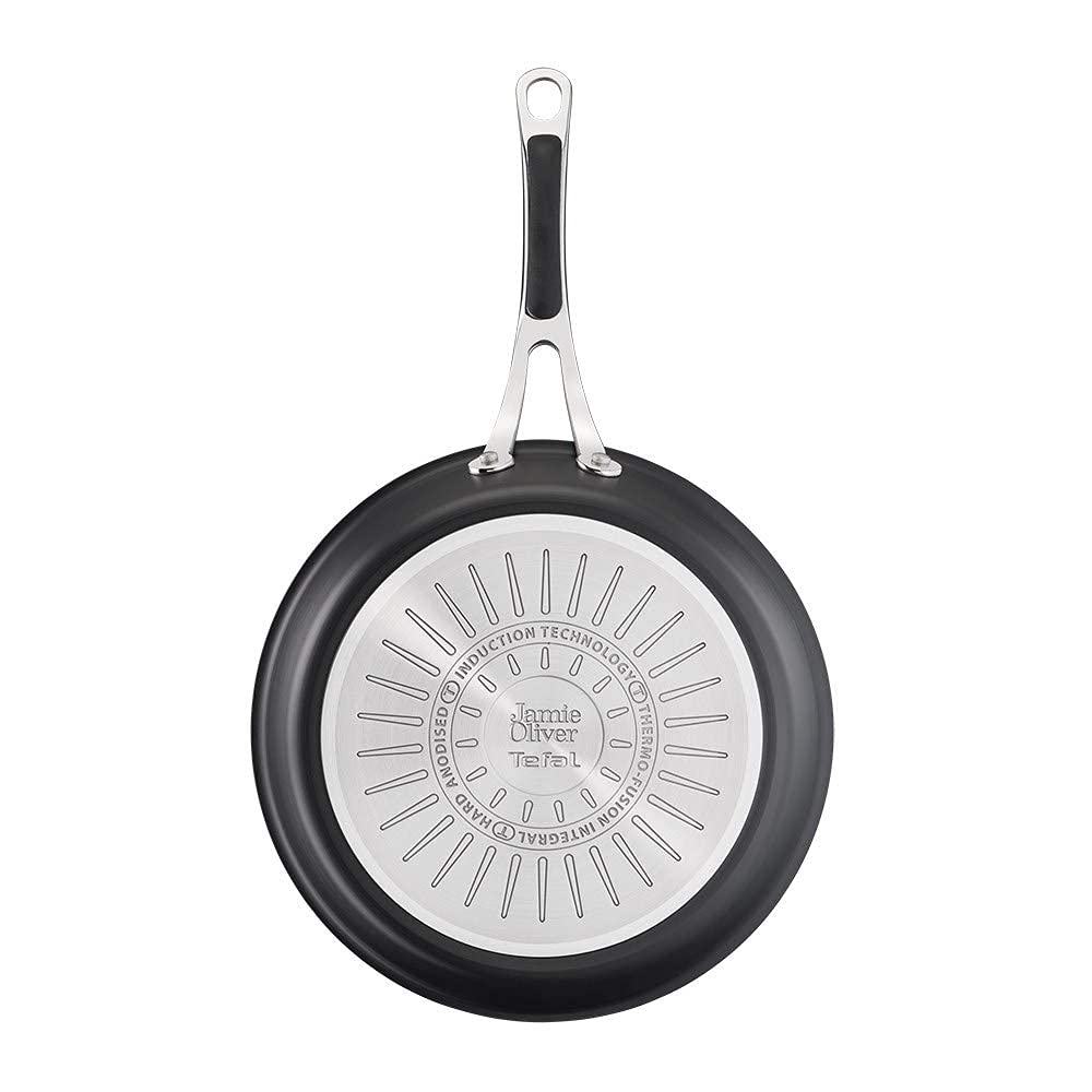 Tefal Jamie Oliver Cook’s Classics Frying Pan, 28cm, Non-Stick, Oven-Safe, Induction, Riveted Handle, Hard Anodised Aluminium, H9120644, Black