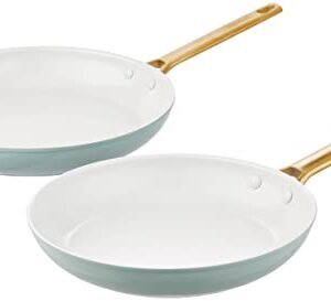 GreenPan Reserve Hard Anodized Healthy Ceramic Nonstick, 10" and 12" Frying Pan Skillet Set, Smokey Blue