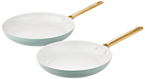 GreenPan Reserve Hard Anodized Healthy Ceramic Nonstick, 10" and 12" Frying Pan Skillet Set, Smokey Blue