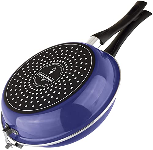 MAGEFESA Blue Frittata Pan. Double layer non-stick frying pan, vitrified steel, compatible with all types of fire, including induction, Dishwasher safe, Ergonomic handle (9,4”) (BLUE)