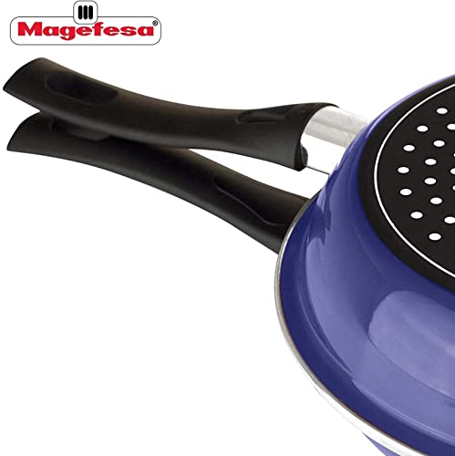 MAGEFESA Blue Frittata Pan. Double layer non-stick frying pan, vitrified steel, compatible with all types of fire, including induction, Dishwasher safe, Ergonomic handle (9,4”) (BLUE)