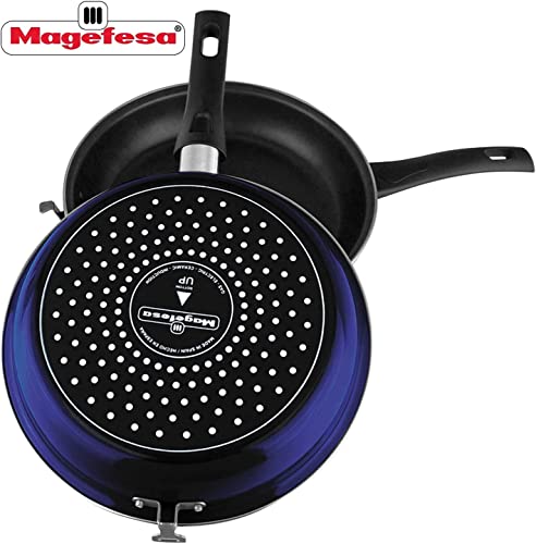 MAGEFESA Blue Frittata Pan. Double layer non-stick frying pan, vitrified steel, compatible with all types of fire, including induction, Dishwasher safe, Ergonomic handle (9,4”) (BLUE)