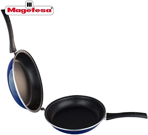 MAGEFESA Blue Frittata Pan. Double layer non-stick frying pan, vitrified steel, compatible with all types of fire, including induction, Dishwasher safe, Ergonomic handle (9,4”) (BLUE)