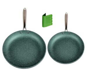 waxonware induction nonstick frying pan set pfoa free, green, 9.5 & 11 inch non stick skillets, metal utensil safe emerald series