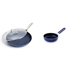 blue diamond cookware diamond infused ceramic nonstick 12" frying pan skillet with lid, pfas-free, dishwasher safe, oven safe, blue & cookware healthy ceramic nonstick mini egg pan, blue