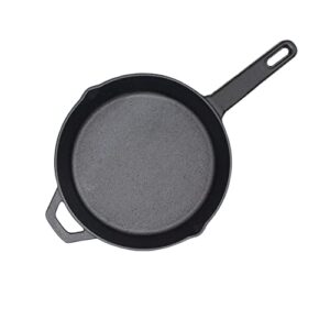 megamaster 10-inch round pre-seasoned cast iron skillet pan, grill accessory, camping cooking accessory 630-0009p