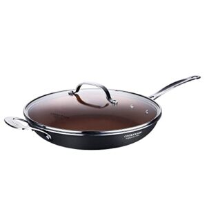 cooksmark copper pan 12-inch nonstick induction frying pan with lid and cool-touch handle, copper ceramic skillet, saute pan, dishwasher safe oven safe