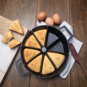 Bayou Classic 10-in Cast Iron Wedge Cornbread Skillet Features Side Loop Handles For Easy Transport Bakes 8 Wedges of Cornbread