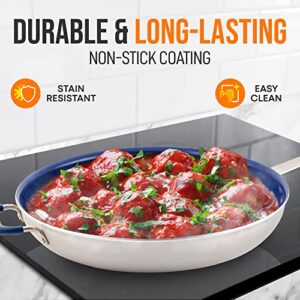 NutriChef 14" Extra Large Fry Pan - Skillet Nonstick Frying Pan with Silicone Handle, Ceramic Coating, Blue Silicone Handle, Stain-Resistant And Easy To Clean, Professional Home Cookware