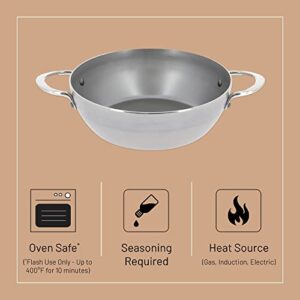 de Buyer MINERAL B Carbon Steel Country Fry Pan with Two Handles - 9.5” - Ideal for Sauteing, Simmering, Deep Frying & Stir Frying - Naturally Nonstick - Made in France