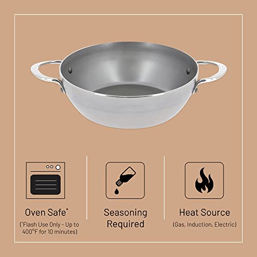 de Buyer MINERAL B Carbon Steel Country Fry Pan with Two Handles - 9.5” - Ideal for Sauteing, Simmering, Deep Frying & Stir Frying - Naturally Nonstick - Made in France