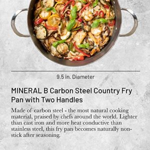 de Buyer MINERAL B Carbon Steel Country Fry Pan with Two Handles - 9.5” - Ideal for Sauteing, Simmering, Deep Frying & Stir Frying - Naturally Nonstick - Made in France