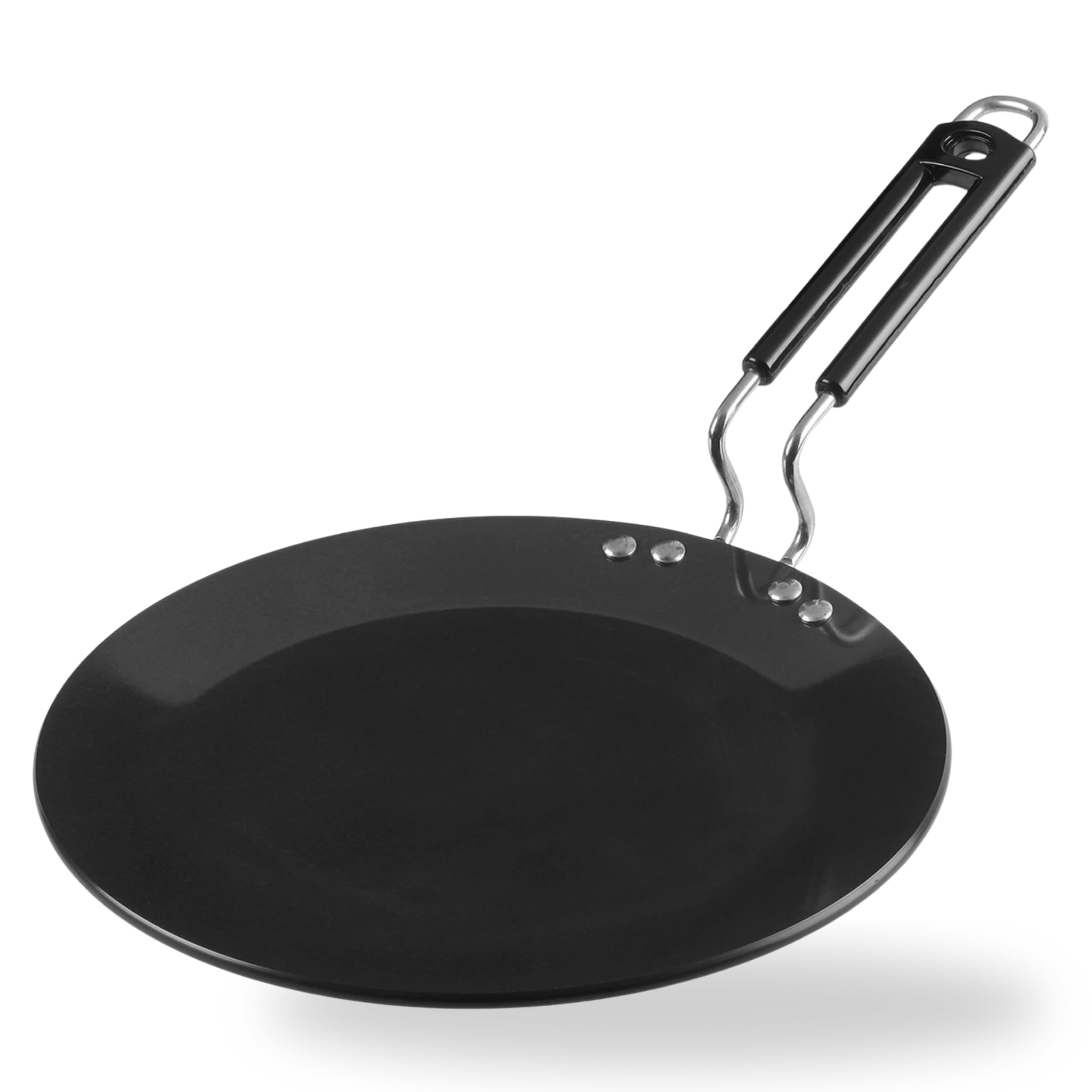 Vinod Hard Anodized Tawa - 30cm (5.25 mm Thickness) with Triple Riveted and Virgin Bakelite Handle (Induction and Gas Stove Friendly), ISI Certified - Black