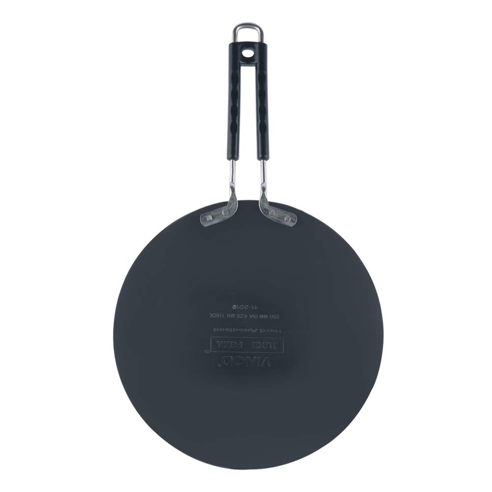 Vinod Hard Anodized Tawa - 30cm (5.25 mm Thickness) with Triple Riveted and Virgin Bakelite Handle (Induction and Gas Stove Friendly), ISI Certified - Black