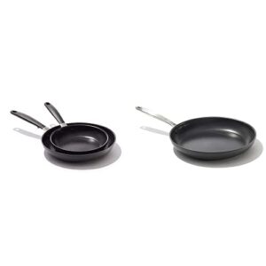 oxo black good grips non-stick frying pan set, 8" and 10" & non-stick pro dishwasher safe 12" open frypan