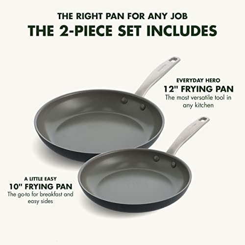 GreenPan Chatham Hard Anodized Healthy Ceramic Nonstick, 10" and 12" Frying Pan Skillet Set, PFAS-Free, Dishwasher Safe, Oven Safe, Gray