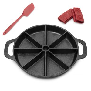 glochyra cast iron cornbread pan - wedge scone pan for baking - pre-seasoned cornbread skillet with dividers 8 section - completes with silicone handle holder, spatula