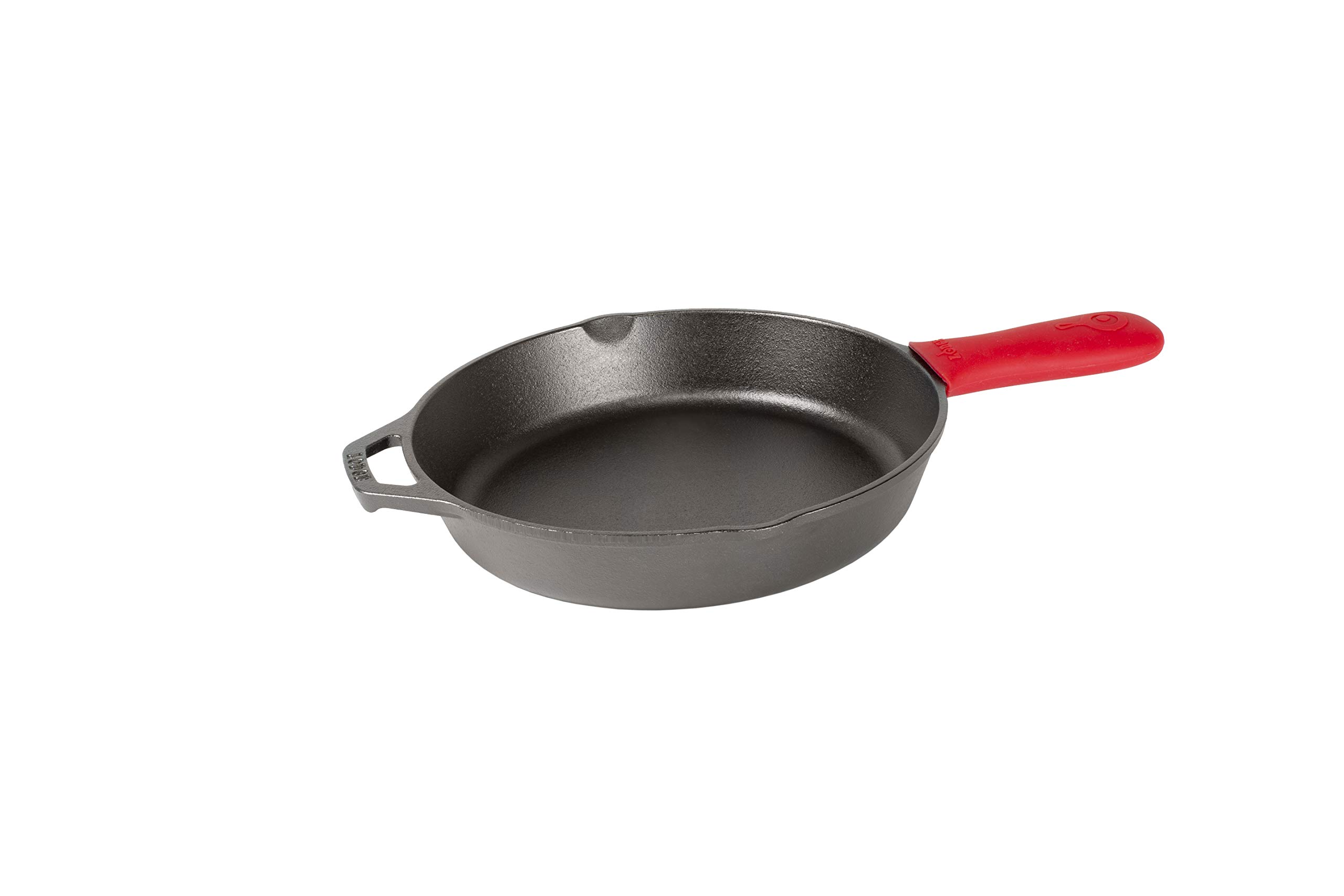 Lodge Cast Iron Skillet with Red Silicone Hot Handle Holder, 10.25-inch & ASAHH41 Silicone Assist Handle Holder, Red, 5.5" x 2"