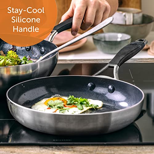 BK Intelligence Stainless Steel Induction 9.5" Nonstick Frying Pan Skillet, PFAS Free, Dishwasher Safe, Black