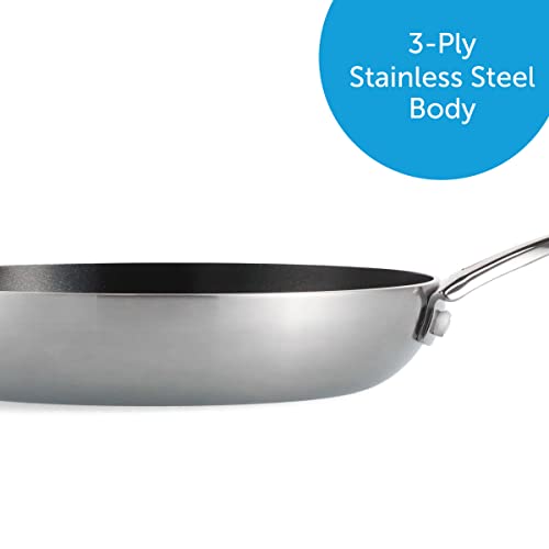 BK Intelligence Stainless Steel Induction 9.5" Nonstick Frying Pan Skillet, PFAS Free, Dishwasher Safe, Black