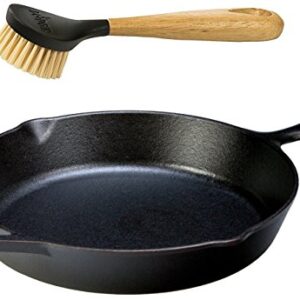 Lodge Seasoned Cast Iron Skillet with Scrub Brush- 12 inch Cast Iron Frying Pan With 10 inch Bristle Brush