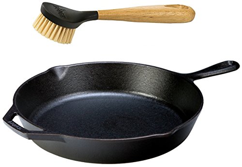 Lodge Seasoned Cast Iron Skillet with Scrub Brush- 12 inch Cast Iron Frying Pan With 10 inch Bristle Brush