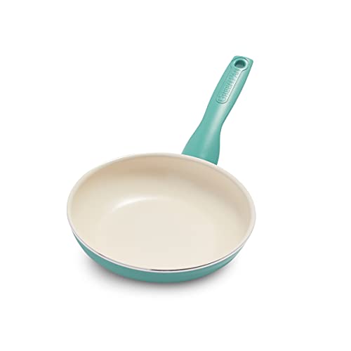 GreenPan Rio Healthy Ceramic Nonstick 7" Frying Pan Skillet, Dishwasher Safe, Turquoise & Mini Healthy Ceramic Nonstick, 5" Round Egg Pan, PFAS-Free, Dishwasher Safe, Stay Cool Handle, Mint Green