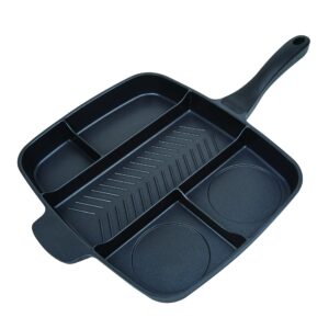master pan non-stick divided grill/fry/oven meal skillet, 15", black