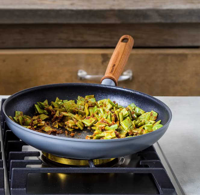 GreenPan Mayflower Pro Hard Anodized Healthy Ceramic Nonstick, 8" Frying Pan Skillet, Vintage Wood Handle, PFAS-Free, Induction, Charcoal Gray