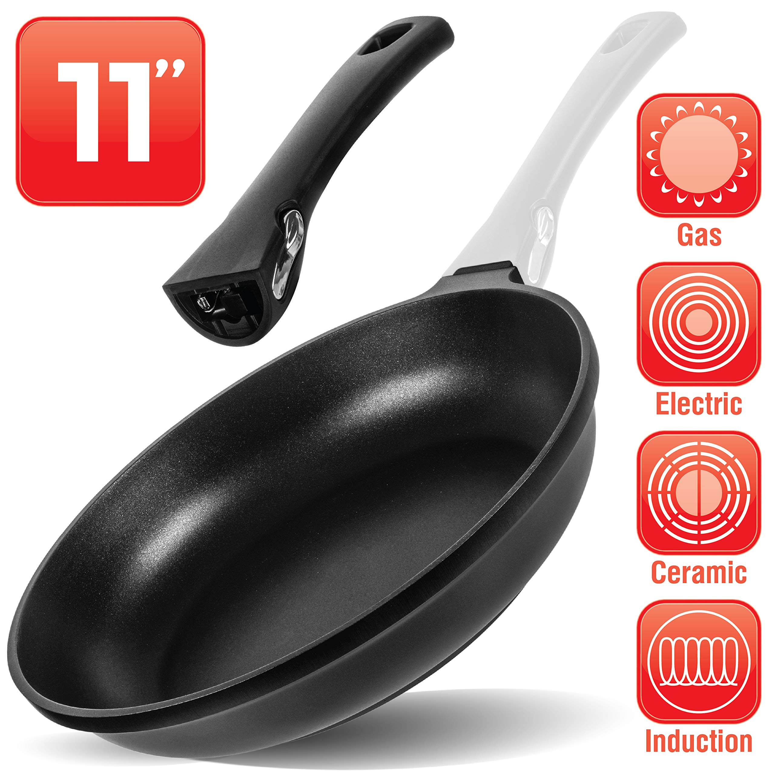 dokaworld Frying Pan Nonstick 11 inch - Big Frying Pan - Induction Frying Pan Detachable Handle - Large Nonstick Fry Pan - Large Skillet Fry Pan - Nonstick Pan - Aluminum Stir Fry Pan