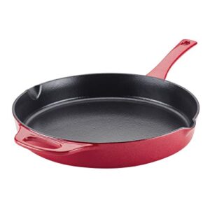 rachael ray enameled cast iron skillet/fry pan with pour spouts, 12 inch, red shimmer